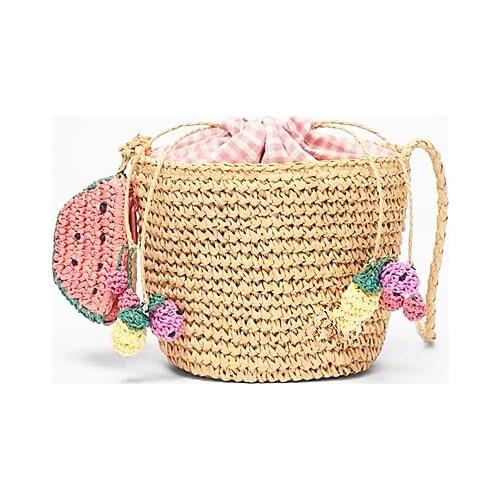 TOBO Round Bucket Straw Bag Cute Watermelon Decorated Small Crossbody Bags Casual Raffia Handle Bag Womens Beach Tote Bag