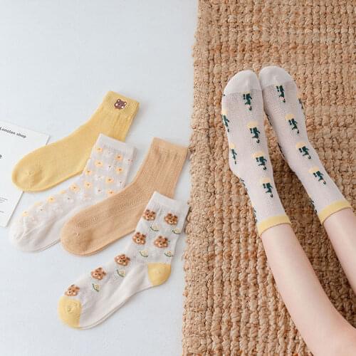 2021 Spring and Summer Exquisite Embroidered Socks Women Silk Cotton Cartoon Breathable Tide Socks Sweet and Fresh Socks Women