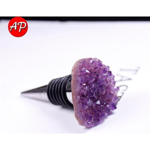 1pc Natural Amethyst crystal cluster Heart Shaped Quartz Healting Stone Wine Bottle Vacuum Stopper Champagne Cork Home Decor
