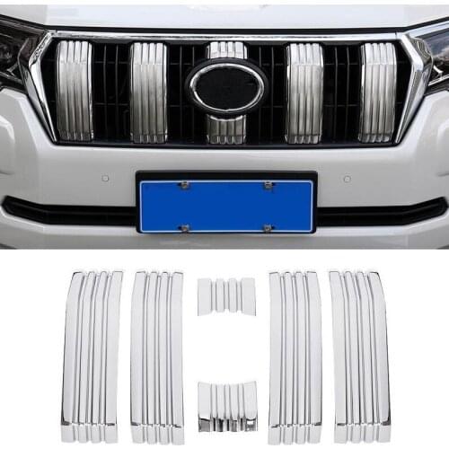 6Pcs Chrome ABS Car Accessories For Toyota Land Cruiser Prado 2018 Car Front Grill Grille Decoration Strips Cover Trim Stickers