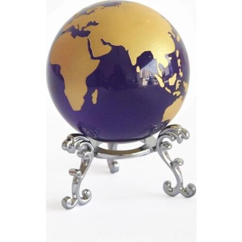6cm Blue Gold Crystal Earth Model Feng Shui Glass Globe Crystal Ball Sphere Ornaments Figurine Home Decoration Accessories Gifts