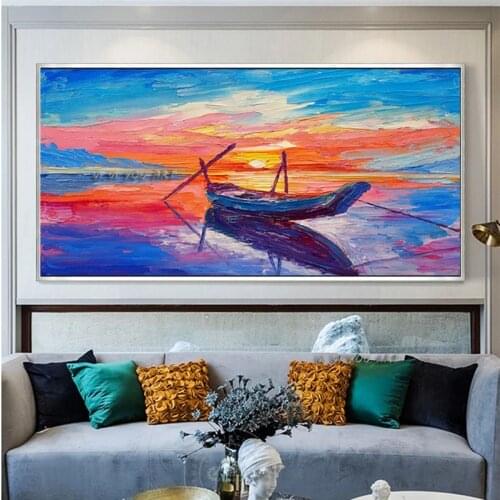 Large Size Handmade Knife Sea Boat Abstract Oil Painting On Canvas Modern Wall Art Painting For Living Room Home Decor No Frame