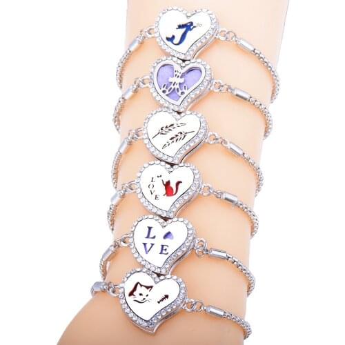 Aromatherapy Bracelet Diffuser Locket Heart shape Adjustable Perfume Essential Oil Diffuser Bracelet Crystal Magnetic for Women