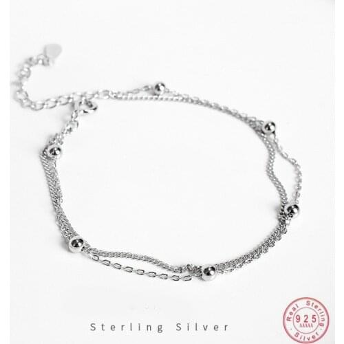 925 Sterling Silver Bohemian Simple Round Bead Double Bracelet Female Couple Girlfriend Gift Party Jewelry Accessories