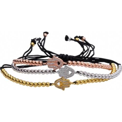 Hamsa Bracelet Rope Chain 24k Gold Color Beads Pave CZ Charm Bracelet for Girl Lucky Symbol Fashion Hot New Design