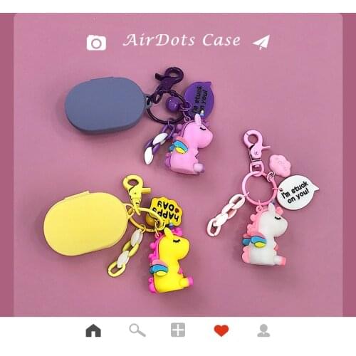 Cute Unicorn Earphone Cover for Redmi Airdots Case with Hook Protection Frame with Keychain for XiaoMi Airdots Earphone Cases