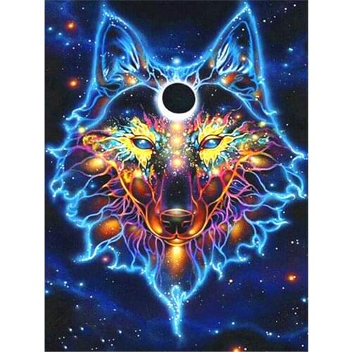 Colored Wolf DIY Embroidery Cross Stitch 11CT Kits Needlework Craft Set Cotton Thread Printed Canvas Home Wholesale