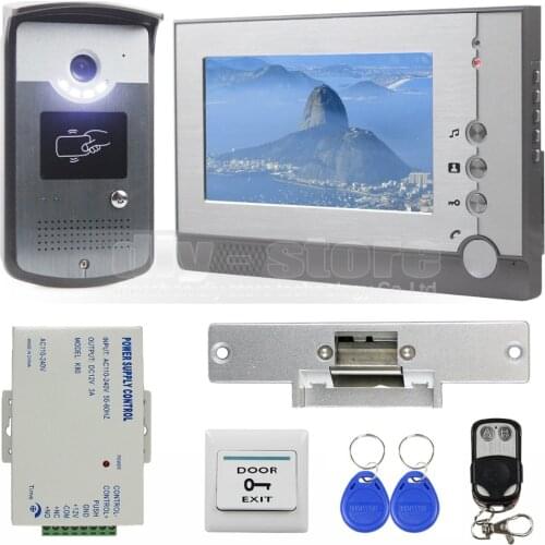 DIYSECUR Strike Lock 7 inch TFT Color Video Door Phone Visual Intercom Doorbell ID Unlocking RFID LED Night Vision Camera