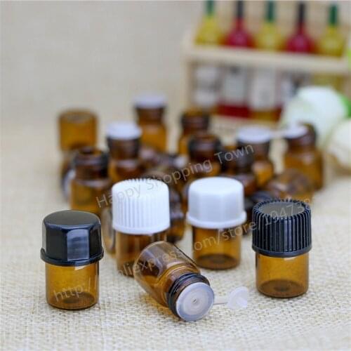 Travel bottle 500pcs 2ML Mini Amber Glass Essential Oil Bottle With A No Hole Plug & Round Cap Brwon Glass Vials