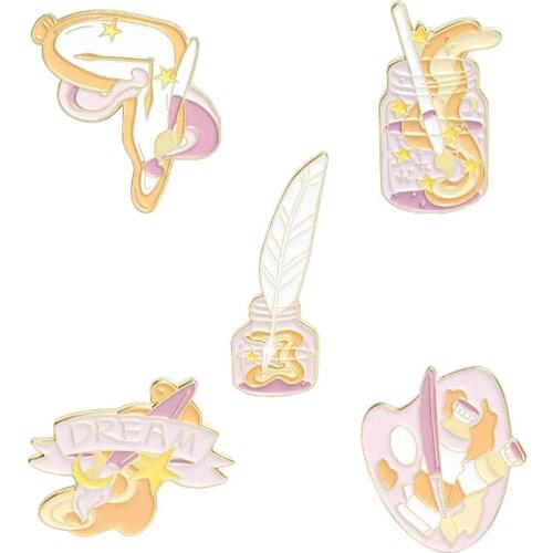 Artist Dream Enamel Pins Cartoon Brush Palette Paint Clock Brooches Bag Clothes Lapel Pin Badge Jewelry Gifts for Friend Kids