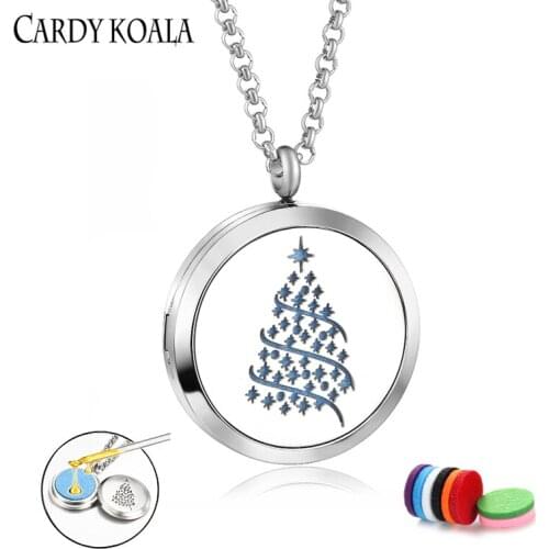 Exquisite beautiful Christmas tree aromatherapy essential oil diffused perfume pendant necklace free shipping for men and women
