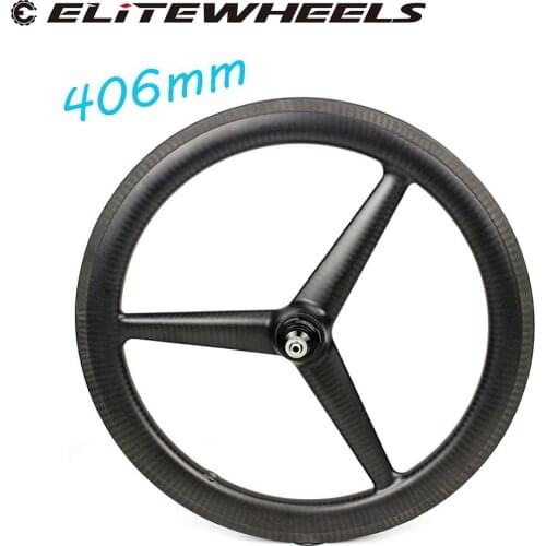 ELITEWHEELS 406mm BMX Foding Bike Wheels Carbon Tri Spoke ClincherRims Three Spoke Front Or Rear Wheel 3 Spoke And Powerway Hub