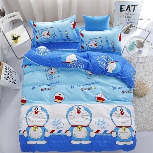 3/4pcs Doraemon Cartoon Bedding Set Duvet Cover Bed Flat Sheet Pillowcase Set AB Side Simple Style Bed Linens for Kids 5 Size