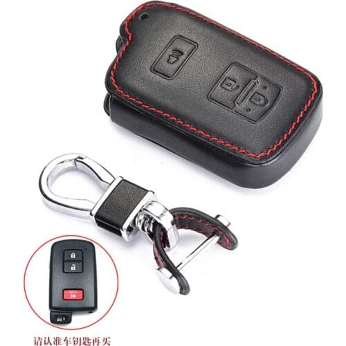 Leather Car Key Case holder For Toyota Tacoma Land Cruise 2016-2017 Smart Keyless Remote Fob Protect Cover Keychain Bag