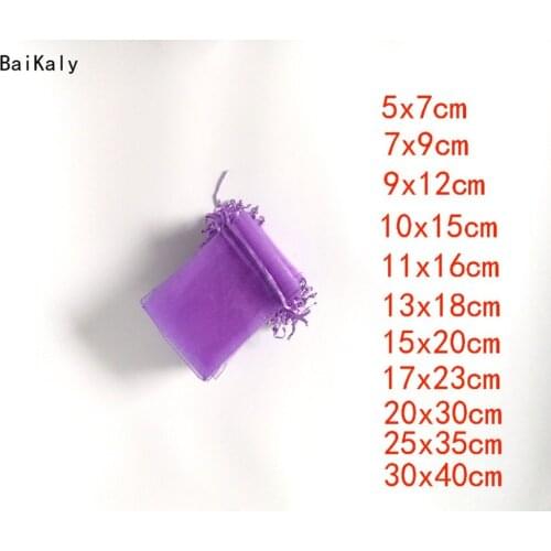 100pcs/lot Drawable Light purple Small Big Organza Bags Favor Wedding Party Christmas Gift Bags Jewelry Packaging Bags Pouches