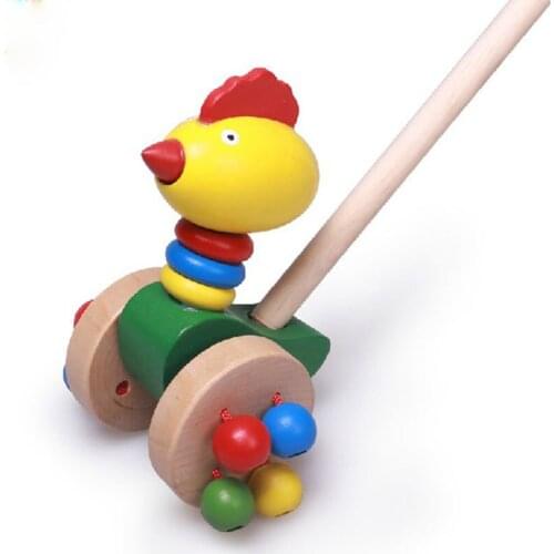 The new childrens educational toys cartoon ducks car wooden carts SSJ01 single rod