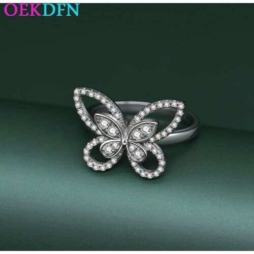 OEKDFN 100% S925 Sterling Silver Ring For Women Luxury Butterfly Shinny Zircon Gemstone Wedding Jewelry Engagement Rings Gift