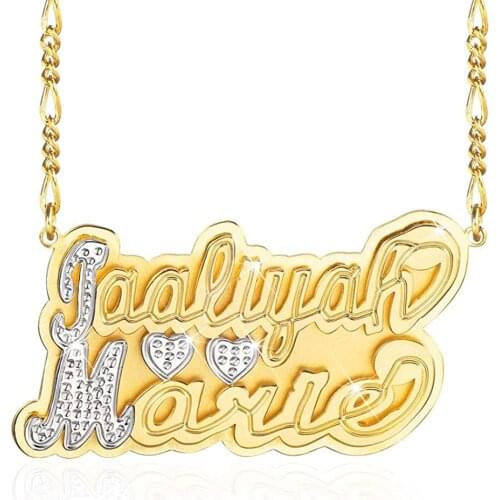 Personalized Name Necklace With Heart Two Tone Necklace18K Gold-Plate Double Plate Letter Pendant Jewelry Gift for Women Girls