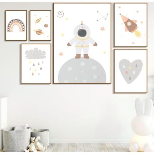 Astronaut Planet Rocket Rainbow Nursery Wall Art Canvas Painting Nordic Posters And Prints Wall Pictures Baby Kids Room Decor