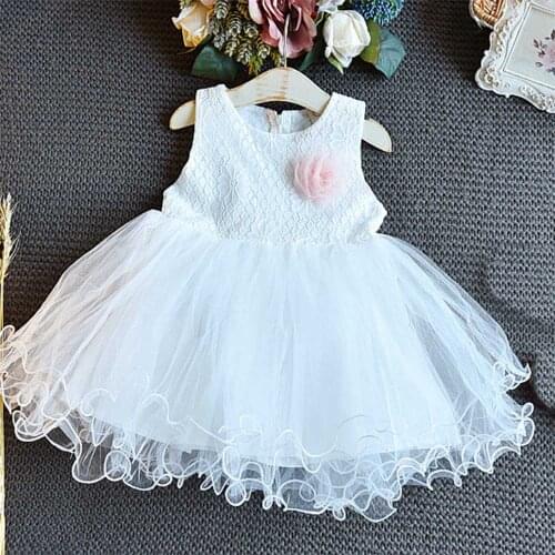 Amya Baby Girls Summer Dresses White Color Sleeveless Flower Childrens Clothing Toddler Girl Tutu Dress For Birthday Party