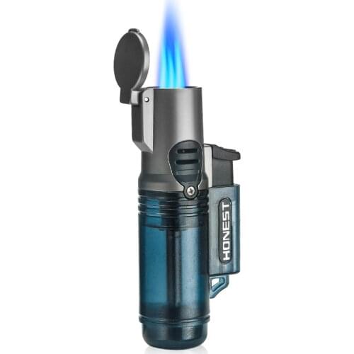 Transparent Three-straight Powerful Three-torch Turbo Lighter Outdoor Portable Smoking Set Blue Flame Cigar Inflatable Butane