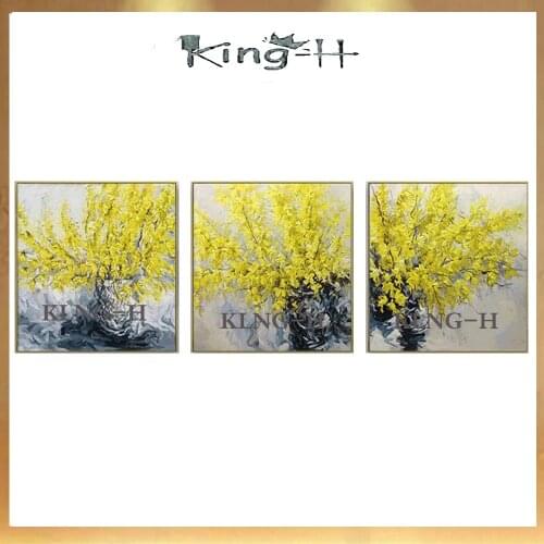 Plant combination 3 yellow flower painting manual painting decorative home knife high quality image art hall sofa large murals