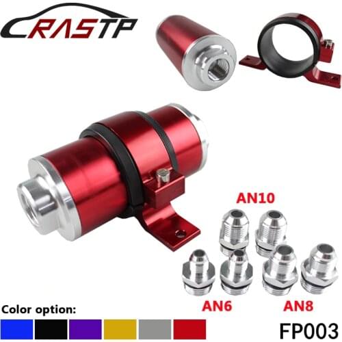 RASTP-High Flow Billlet Aluminum Fuel Filter 100 Micron Element With Fittings AN6 AN8 AN10 Adaptor+Bracket RS-FP003