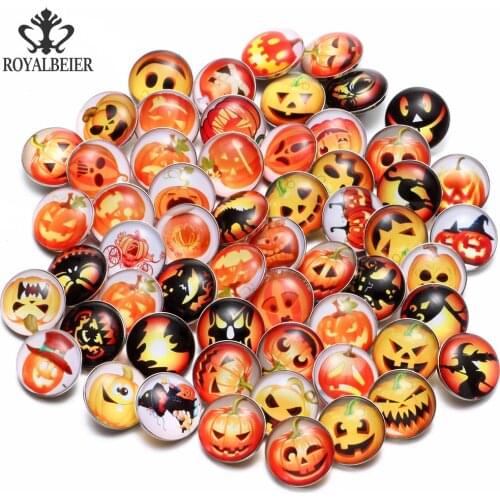 RoyalBeier 12PCS Mixed Halloween Theme 18mm Snap Buttons Round Glass DIY Snap Buttons Jewelry For Women Bracelet Necklace Making