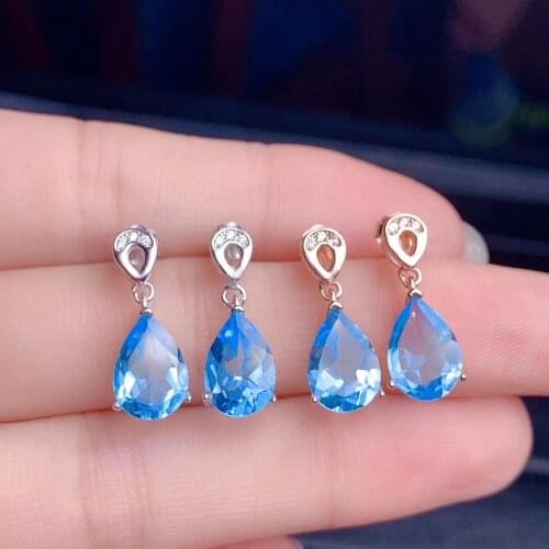 Waterdrop attractive blue topaz stud earrings girl silver earrings birthday party gift natural gem 925 sterling silver