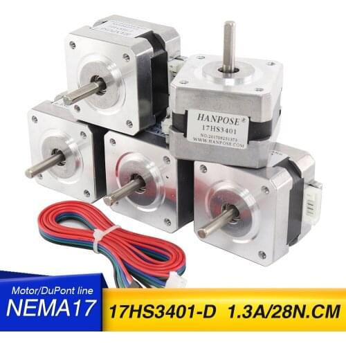 5pcs Free shipping Nema17 Stepper Motor 4-lead 42X34mm 28N.CM 17HS3401-D 1.3A for 3D printer Medical machinery accessories