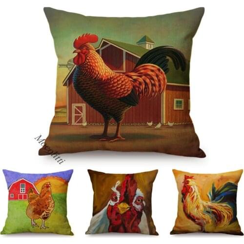 Nordic Farm Cock Oil Painting Decoration Cushion Cover Multicolor Home Living Room Decor Square Cushions Cover Sofa Pillow Cases