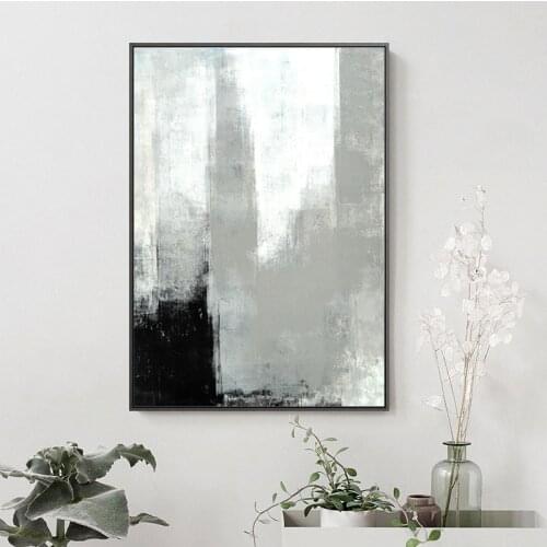 Modern Abstract Minimalist Gray White Decoration Canvas Painting Wall Art Picture Posters and Print for Living Room Home Decor