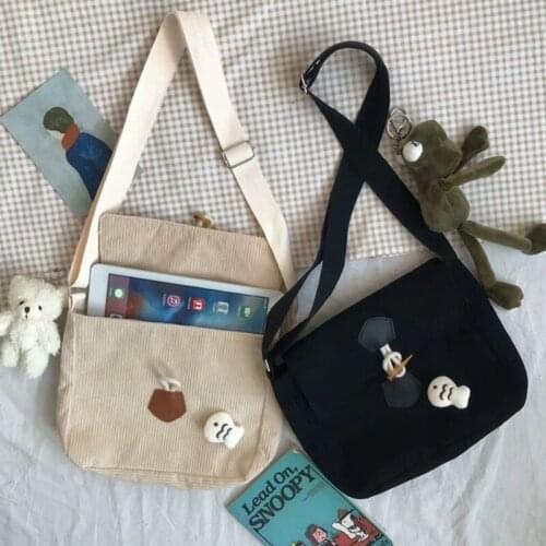 Girls' Messenger Bag Ancient Sense Retro Literature Horn Buckle Student Bag Womens Corduroy Shoulder Bag Horn Button Tote Bag