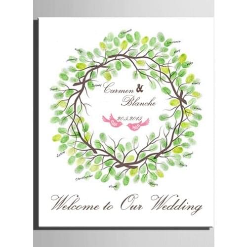 Wedding Guest Book Personalized canvas poster Fingerprint Tree Hearts wall Painting Signature fingerprint tree for wedding