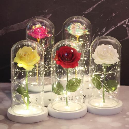 Beauty And Beast Rose In Flask LED Rose Flower Light Black Base Glass Dome Best For Mothers Day Valentines Day halloween gifts