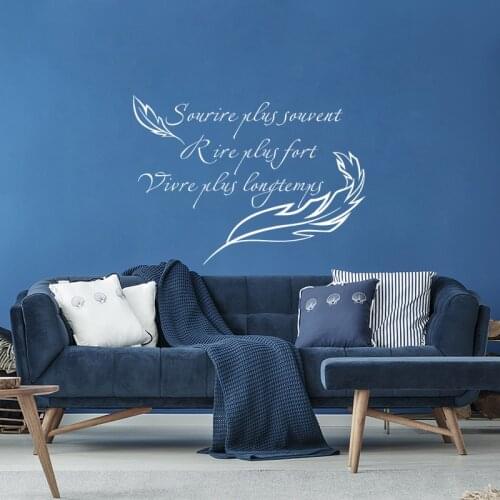 Stickers Sourire Plus Souvent Rire Plus Fort Vinyl Wall Art Decal Living Room Home Decor Poster Live Quote Wall Decor Wallpaper