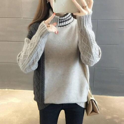 New Stand Neck Womens Tops Long Sleeve Clothes Loose Pullover Knitted Bottoming Shirts Color matching Knitted Sweaters OK436