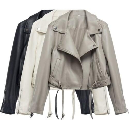 New Spring Leather Coat Women Short Pu Biker Overcoat Femme Slim Streetwear Motorcycle 2021 Autumn Faux Leather Jacket Female