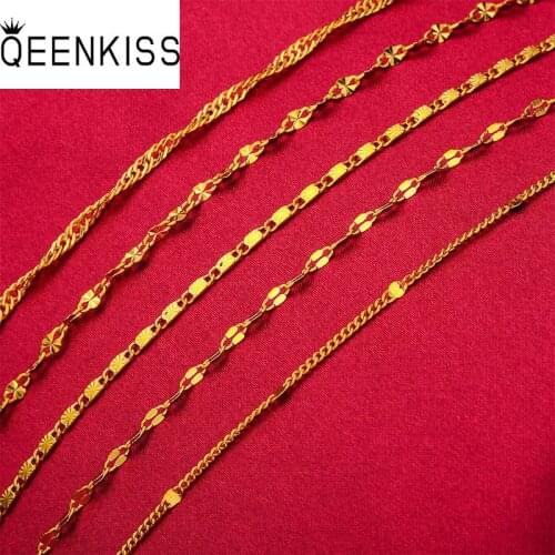 QEENKISS NC503 Fine Jewelry Wholesale Fashion Hot Woman Girl Birthday Wedding Gift Wave Lip Flat 24KT Gold Chain Necklace