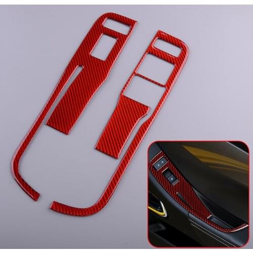 1 Set Carbon Fiber Red Window Control Switch Panel Cover Trim Fit for Chevrolet Camaro 2013 2014 2015 Left Hand Drive Only