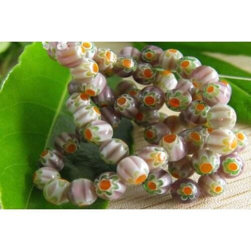 210+Beads/3strands Dk Purple Lampwork Round Millefiori Glass Beads 6mm- Bracelet Earrings Accessories B6