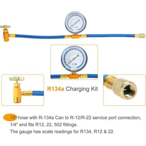 AC Charging Hose Accessories R134a Adapter BPV31 Bullet Piercing Tap W/ Gauge