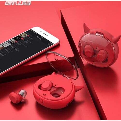 Devil Cartoon Wireless TWS Bluetooth Headset Mini Stereo Bass Bluetooth 5.0 Noise Cancellation Microphone Handsfree Earbuds i10