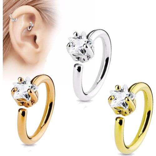 BOG-3PCS Star Zircon Bended Seamless Ring Nose Ring Ear Tragus Cartilage Earring Piercing Jewelry 16G