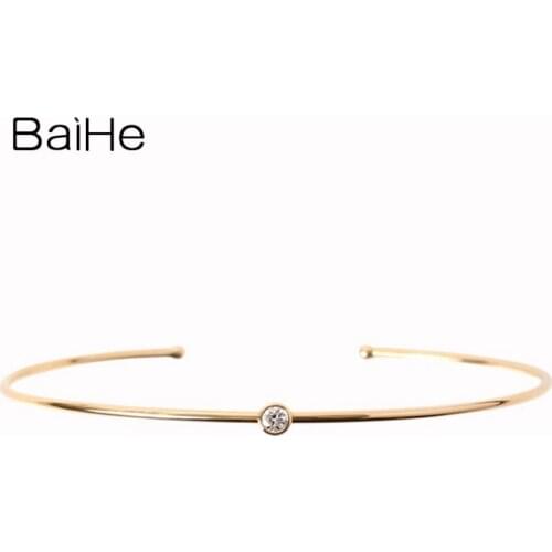 BAIHE Solid 14K Yellow Gold 0.10ct H/SI Natural Diamond Wedding Gift Trendy Elegance Sweetness diamond bracelet Women браслет