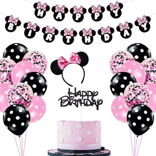 Minnie Themed Birthday Party Supplies Decorations Minnie Balloons paper banner diy decor Girls favor 1st Birthday party Supplies