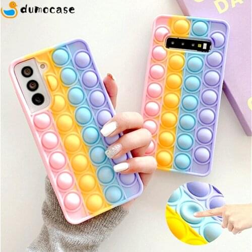 Relieve Stress Case For Samsung S21 Ultra S20 S10 S9 Plus Note10 20 A50 A51 A71 A31 A52 A32 A12 A70 Pop Bubble Rainbow Toy Cover