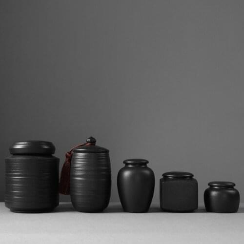 Black pottery tea can portable travel Tea Caddy Sealed Jar Large capacity Candy storage Storage Spice Tea Boxes Sugar Bowl