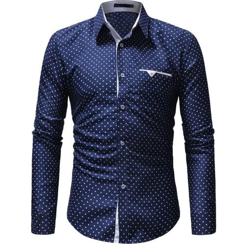 Formal Polka Dot Slim Fit Shirts For Men Spring Autumn Casual Long Sleeve Dress Shirt Top Blouse Business Man Party Work Camisas