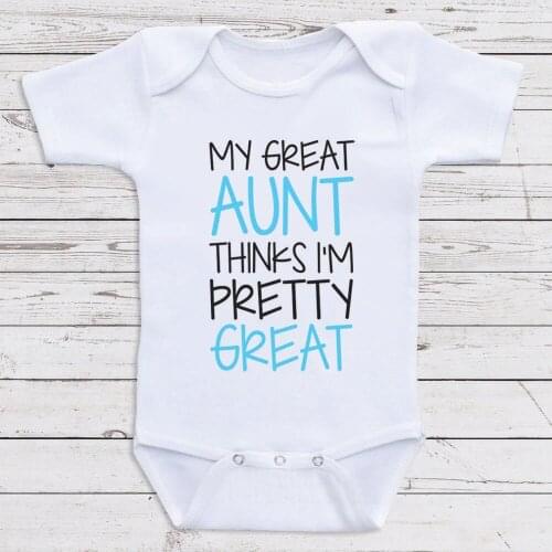 DERMSPE Newborn Baby Boy Girl Short Sleeve Letter Print My Great Aunt Thinks I'm Pretty Great Cotton Romper Summer Baby Clothes